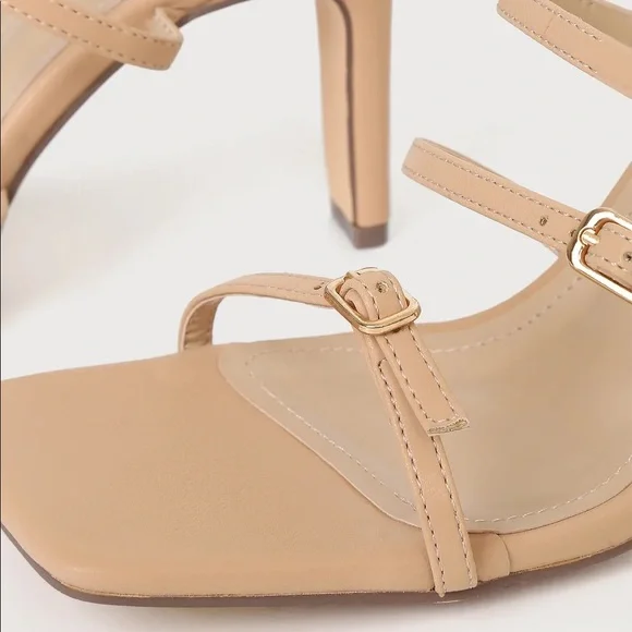 Lulu’s Jayjae Light Nude Square Toe Buckled High Heel Sandals Size 10 - Picture 4 of 9